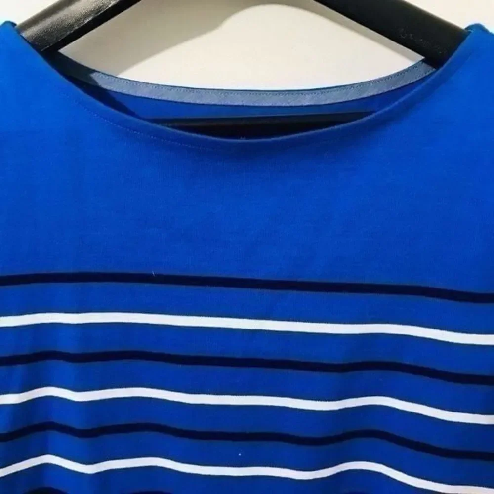 Talbots blue W/black/white stripes long sleeve pullover size M….S47